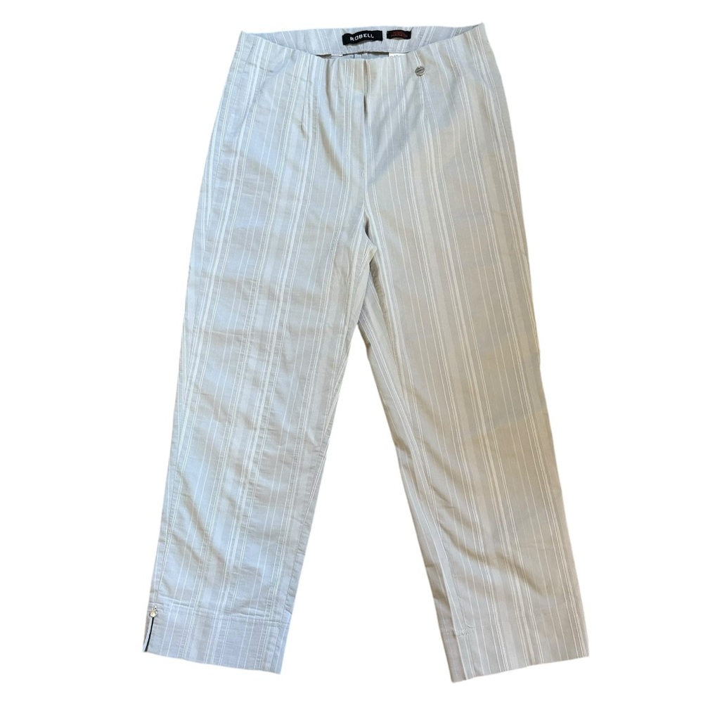 ROBELL Gray White Striped Modell Marie 07 Women’s Crop Trouser Pants Size Small - Picture 3 of 11